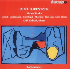 CD cover for Bent Lorentzen piano works, abstract blue and black design.