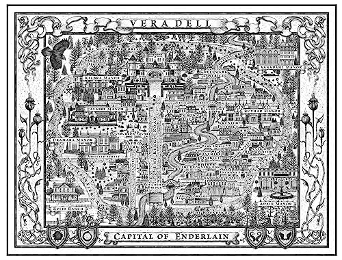 Intricate black and white map of a fictional town, "Capital of Enderlain.