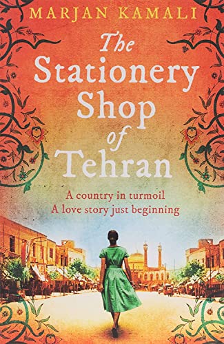 Book cover: "The Stationery Shop of Tehran" with a woman facing a street.
