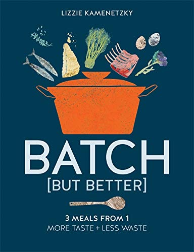 Cookbook cover with orange pot, food illustrations, and bold white text.