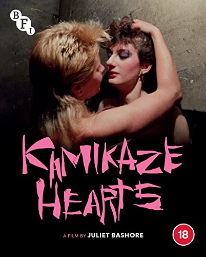 Blu-ray cover for “Kamikaze Hearts” showing two people embracing, pink title.