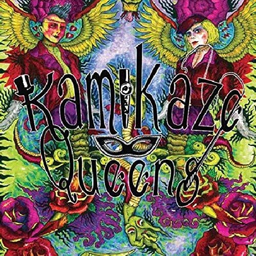 Psychedelic artwork featuring two winged figures and roses with the text Kamikaze Queens.