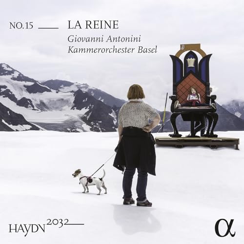 CD cover: woman with dog before mountains and ornate chair.