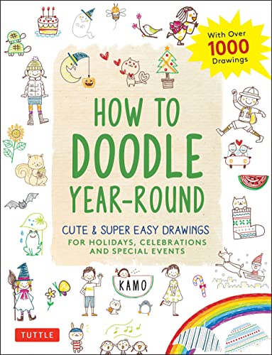 Book cover with colorful doodle illustrations of holidays and celebrations.
