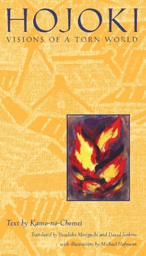 Book cover: “Hojoki” with abstract red and yellow floral illustration.