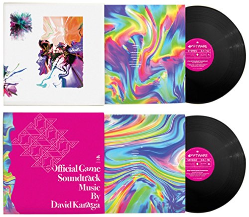 Vinyl record and jacket cover with colorful, abstract painted designs.