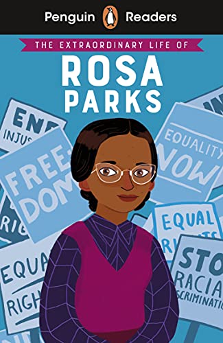 Book cover featuring a portrait of Rosa Parks with protest signs.