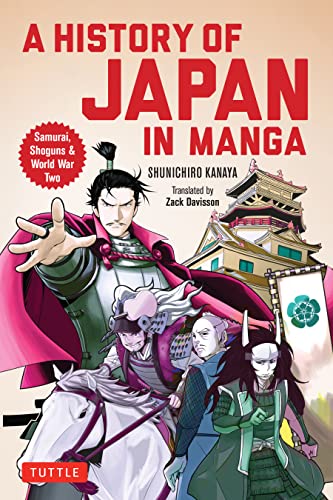 Book cover: “A History of Japan in Manga” with samurai and castle imagery.