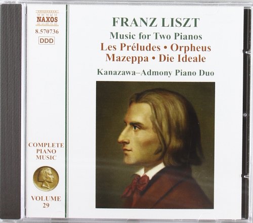 "CD cover featuring a portrait of Franz Liszt, with green and red text."