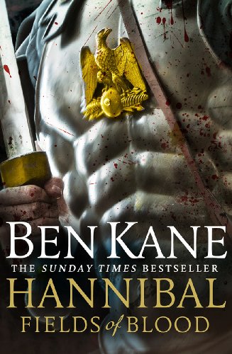 A blood-spattered Roman breastplate with a golden eagle emblem and a hand holding a sword.