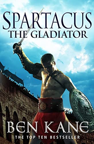 Book cover: Spartacus, a muscular gladiator raising a sword in victory.
