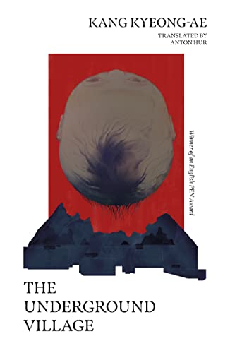Book cover featuring an upside-down human head above dark mountains on a red background.