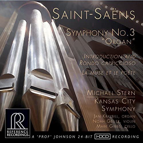 CD cover for Saint-Saëns' Symphony No. 3 featuring organ pipes.
