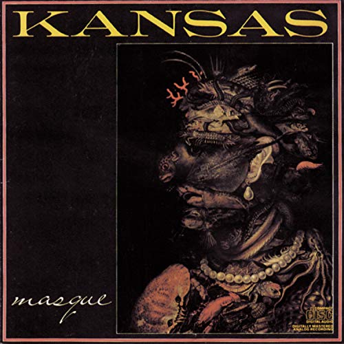 Kansas “Masque” CD cover: dark, surreal portrait with ornate details.