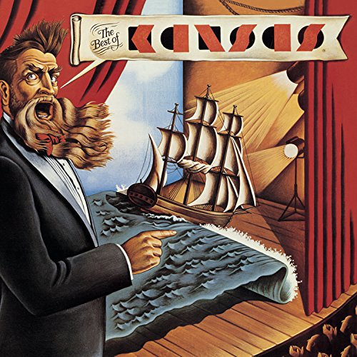 Kansas “The Best Of” CD cover: man, ship, and stage curtains.
