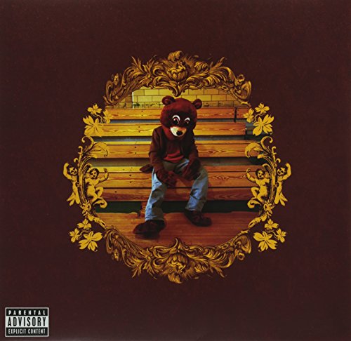 "Vinyl record cover featuring a cartoon bear sitting on wooden steps, surrounded by ornate gold frame."