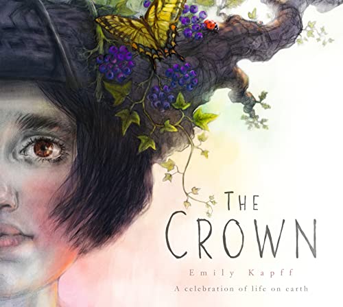 Painted book cover featuring a woman’s face with floral and insect details.