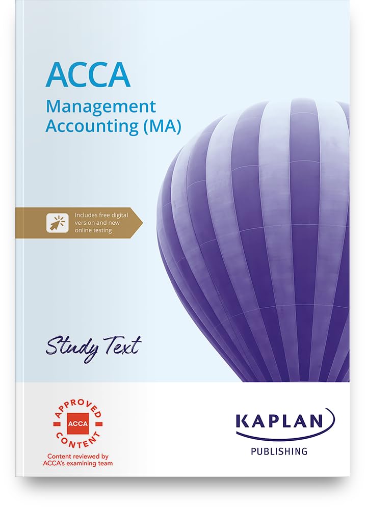 Purple textbook cover with "Management Accounting" title and ACCA, Kaplan logos.