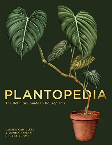 Book cover titled Plantopedia with an illustration of a potted plant on dark green.