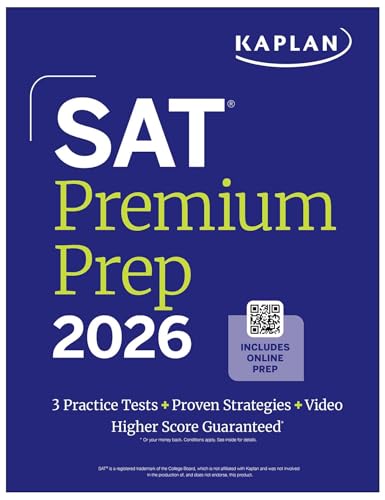 Kaplan SAT Premium Prep 2026 book cover, blue and white design.