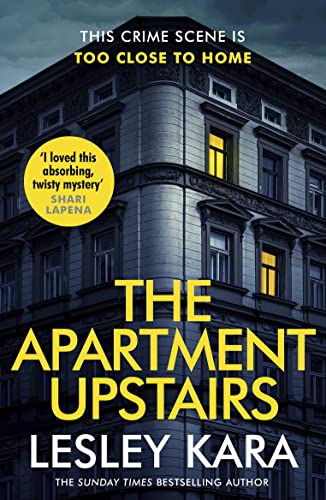 Book cover: a gray apartment building with illuminated windows, title "The Apartment Upstairs".