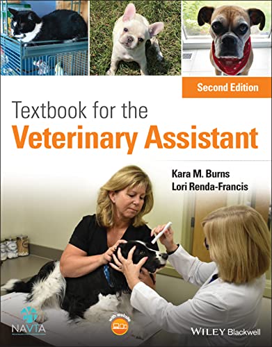 Textbook cover featuring dogs, cats, and a veterinary professional with a dog.