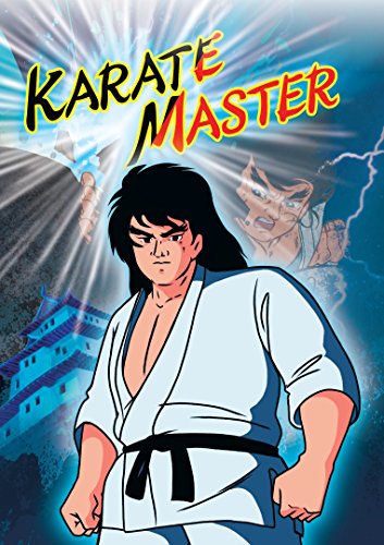 Animated karateka with glowing hands, title "Karate Master" above a temple.