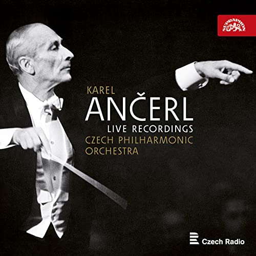 Karel Ančerl portrait on CD cover, conducting with orchestra text.