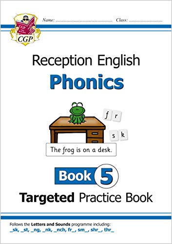 Phonics practice book cover with a frog on a desk illustration.