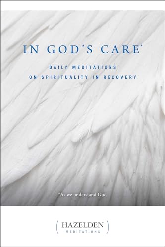 Book cover titled In God's Care featuring a background of soft white feathers.