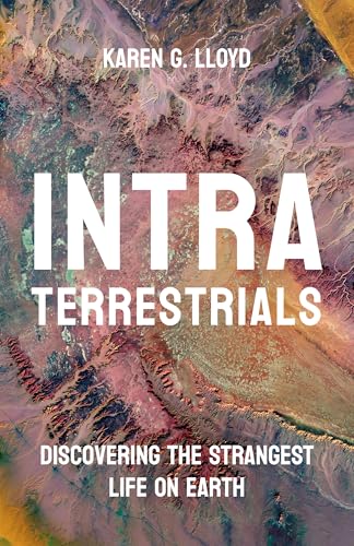 Book cover with large white text "INTRA TERRESTRIALS" over a colorful landscape.