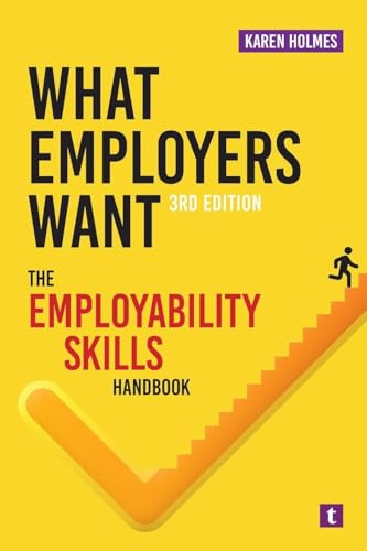 Book cover titled What Employers Want with a yellow background and orange staircase graphic.