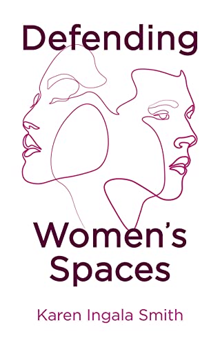 Book cover with purple line art of faces and the title "Defending Women's Spaces.