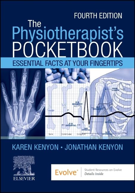 Blue physiotherapy reference book cover with anatomical images and text.