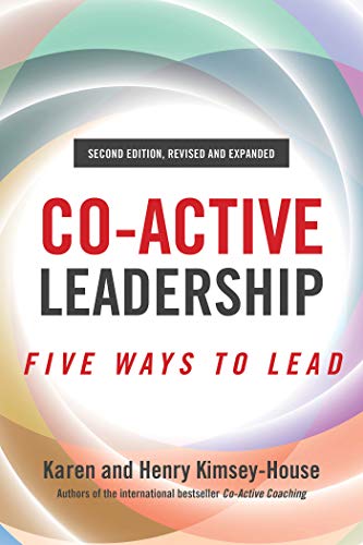 Book cover: “Co-Active Leadership” by Kimsey-House, with colorful abstract design.