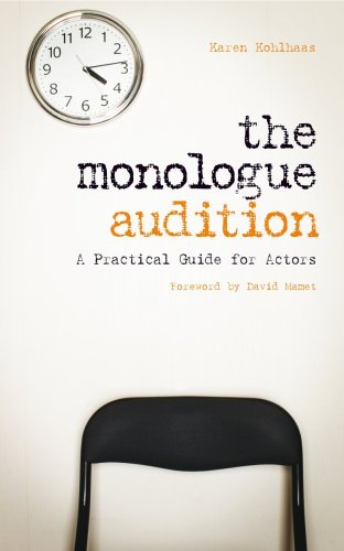 Book cover: "The Monologue Audition" with a clock and empty chair.