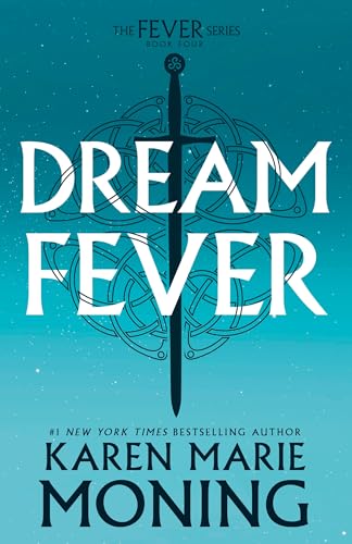 Book cover for "Dreamfever" featuring a sword and swirling white design.
