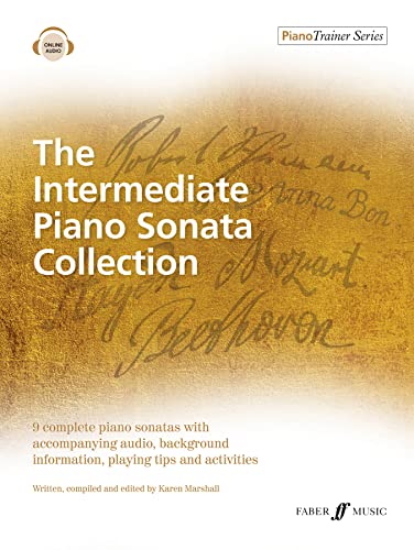 Sheet music collection titled “The Intermediate Piano Sonata Collection” with gold background.