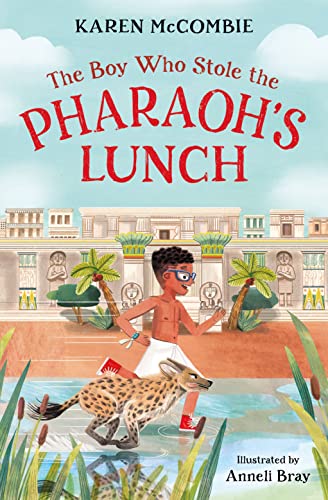 Book cover featuring a boy running from a spotted hyena in ancient Egypt.