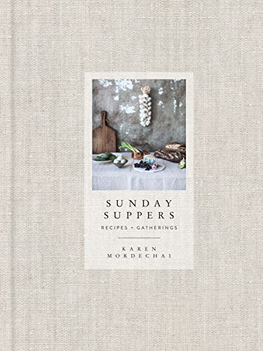 Cookbook cover with rustic food still life and title "Sunday Suppers.