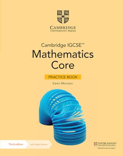 Cambridge IGCSE Mathematics Core practice book cover with a blue spiral.