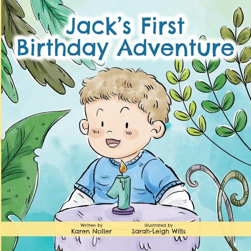 Illustration of a young boy with a birthday cake featuring a number one candle.