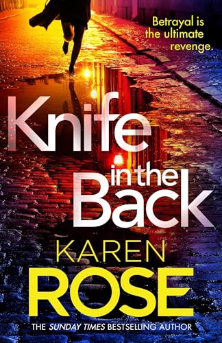 Book cover: “Knife in the Back” by Karen Rose, figure running away.