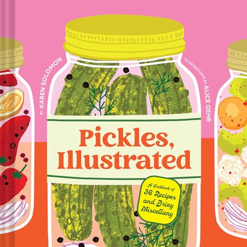 Book cover featuring a large illustrated jar of pickles against a pink background.