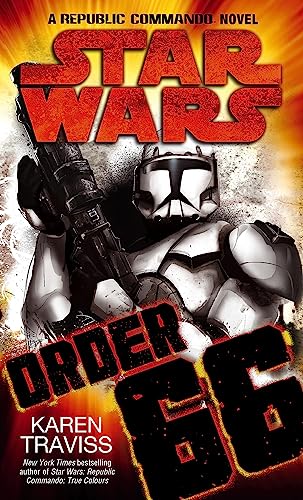 Book cover featuring a white clone trooper holding a blaster rifle against orange background.