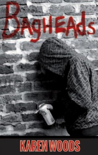 Book cover: “Bagheads” with graffiti and a hooded figure.