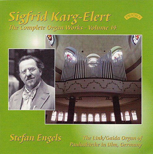 CD cover for Sigfrid Karg-Elert organ works, featuring a portrait and organ pipes.