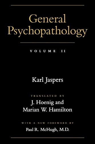 Black book cover with gold text: "General Psychopathology, Volume II" by Karl Jaspers.