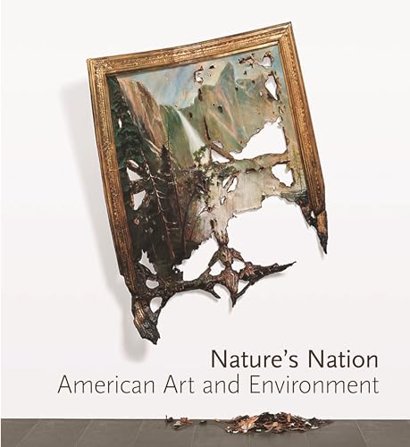 Damaged ornate frame displaying a landscape painting with visible holes and debris.