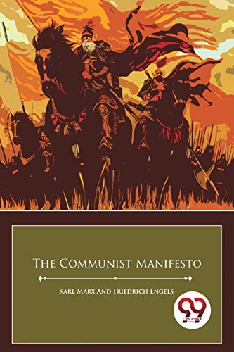 Book cover for "The Communist Manifesto" with a historical battle scene.